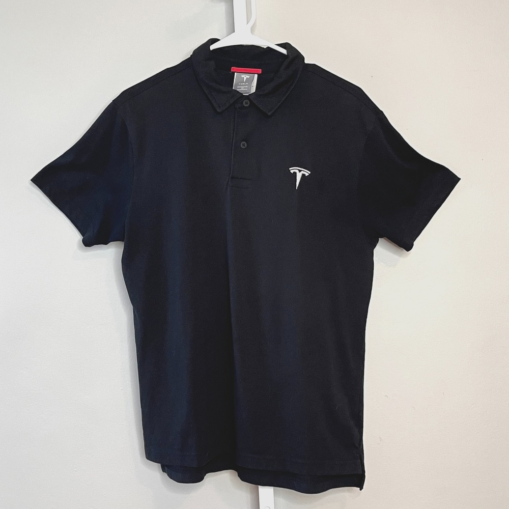 Tesla Men's Black Poloโ Shirt M Short Sleeve Collared "T" Logo Golf Workwear